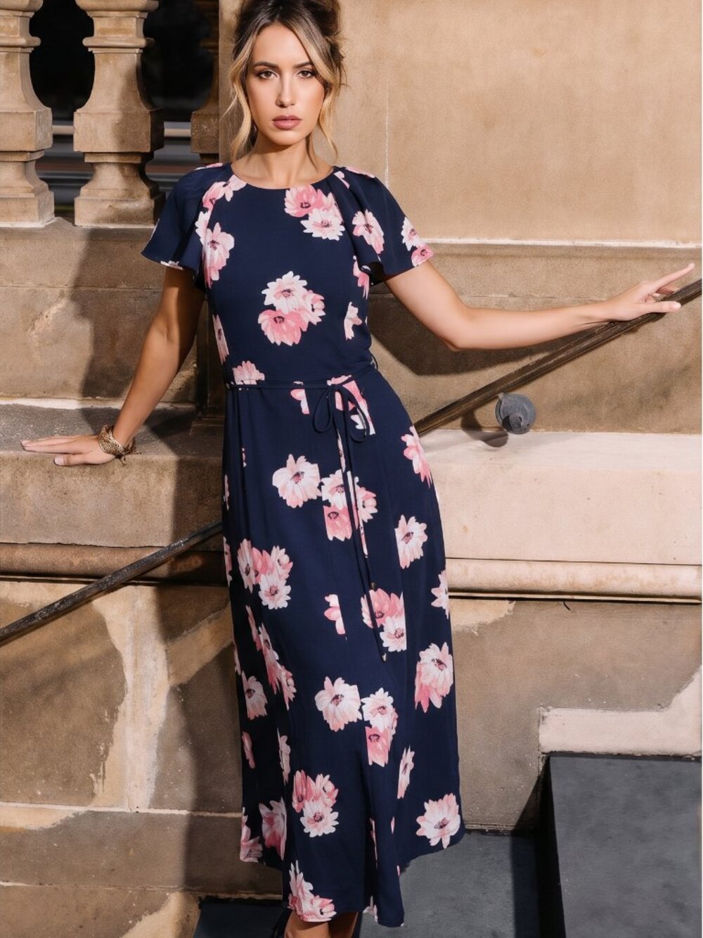 Tommy Hilfiger Navy Dress with Pink Floral Design